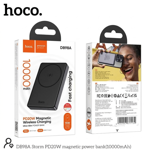 Hoco DB98A Storm PD 20W Slim Magnatic 10000mAh Power Bank